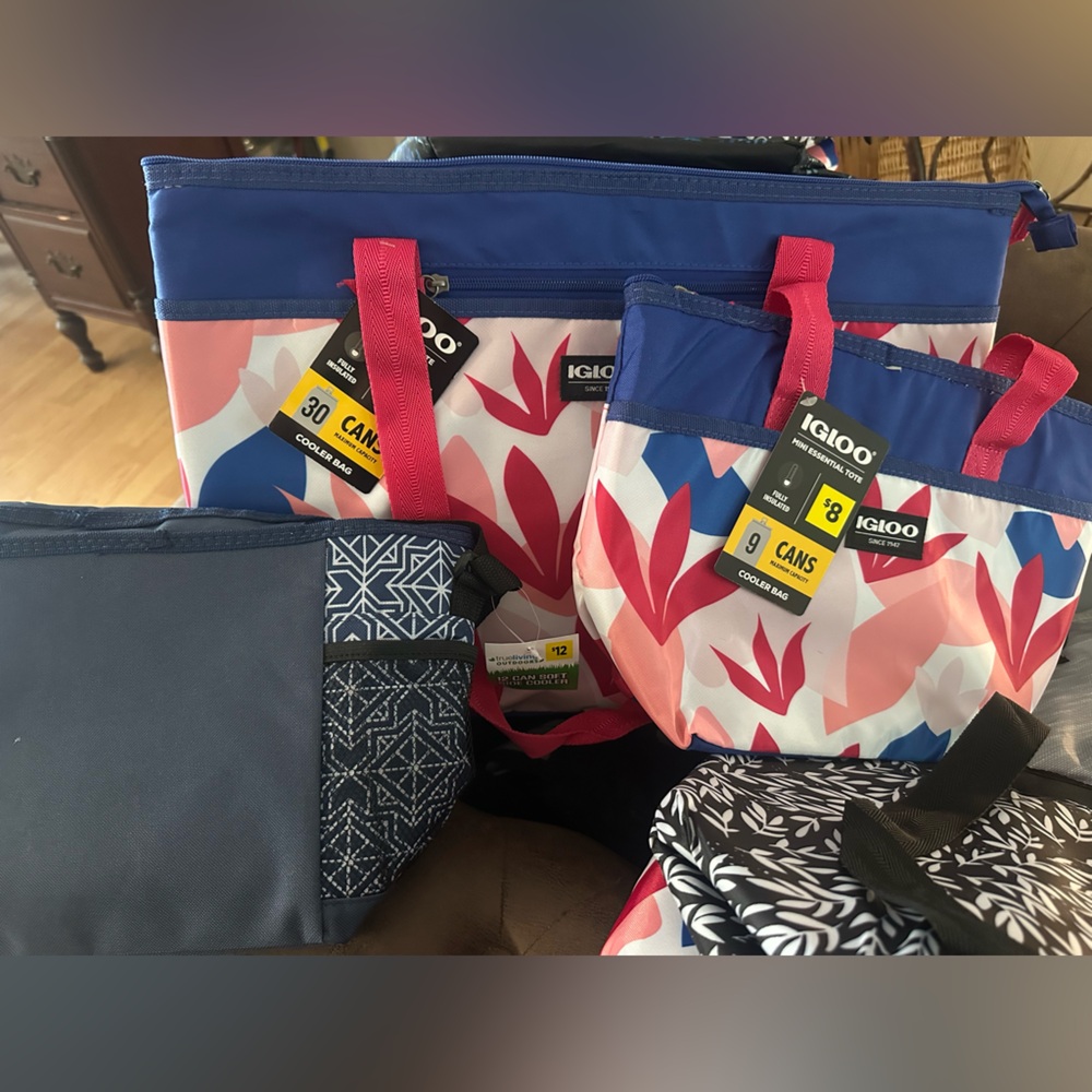 Igloo Cooler Bag Set with Blue and Pink Leaf Design
